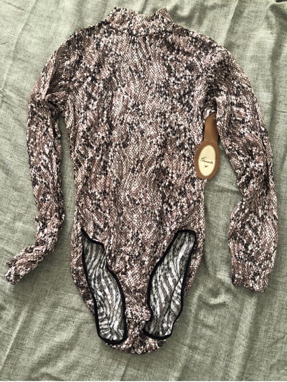 Gaviota Lacy Sheer Animal Print 1 Piece Bodysuit Size Large NWT VTG.
